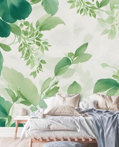 mural de papel pintado de hojas verdes mural de papel pintado de hojas verdes
