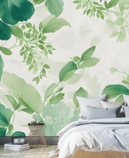 mural de papel pintado de hojas verdes
