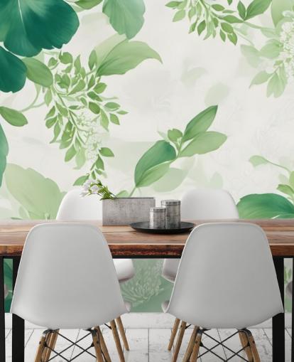 mural de papel pintado de hojas verdes