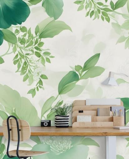 green leaf wallpaper mural