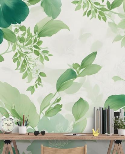 green leaf wallpaper mural