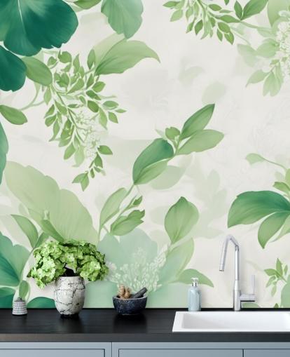 mural de papel de parede de folha verde