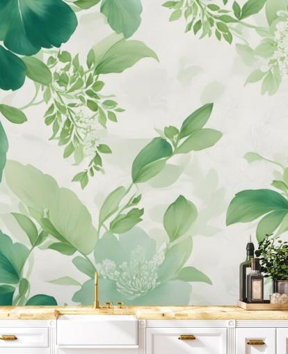 green leaf wallpaper mural