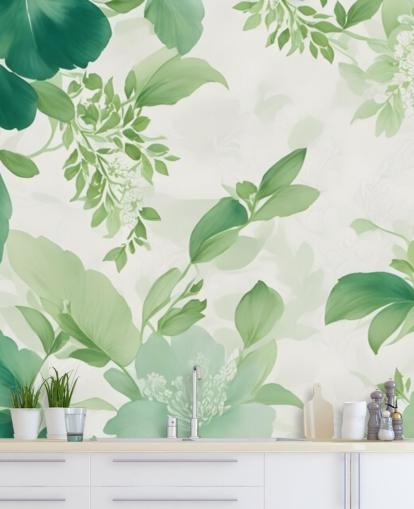 green leaf wallpaper mural