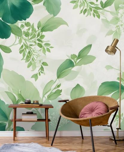 behangmuurschildering met groen blad