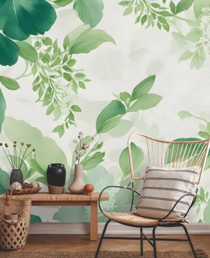 behangmuurschildering met groen blad