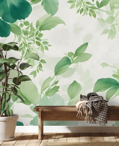 mural de papel pintado de hojas verdes