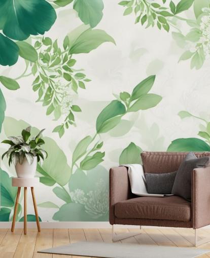 behangmuurschildering met groen blad