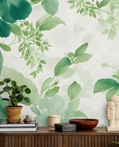 mural de papel pintado de hojas verdes mural de papel pintado de hojas verdes