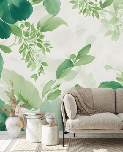 papier peint mural à feuilles vertes