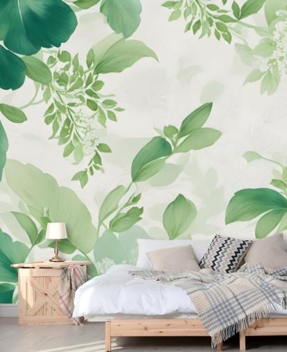 mural de papel pintado de hojas verdes