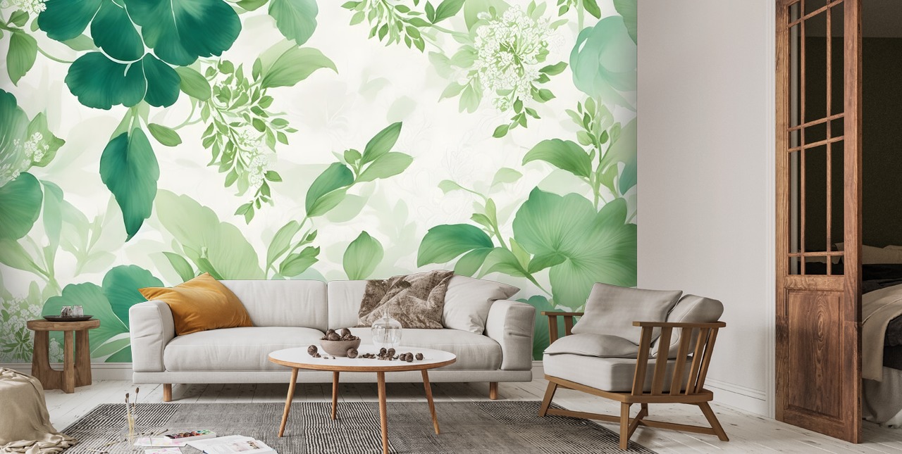 Tranquil Green Leaves Mural Wallsauce UK