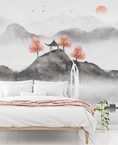 chinese painting of Guochao fishing boat wall mural
