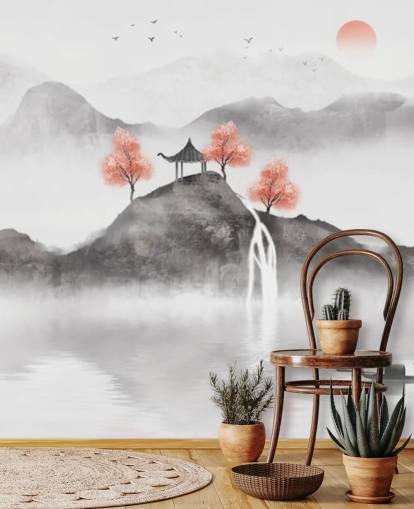 chinese painting of Guochao fishing boat wall mural