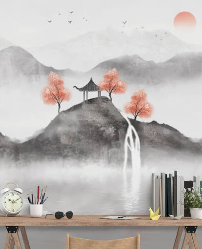 peinture murale chinoise représentant un bateau de pêche de Guochao