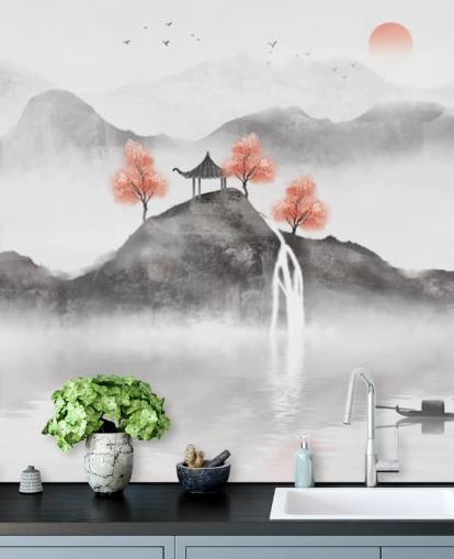 mural de pared con pintura china del barco pesquero de Guochao