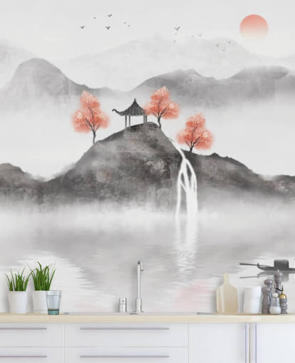 chinese painting of Guochao fishing boat wall mural