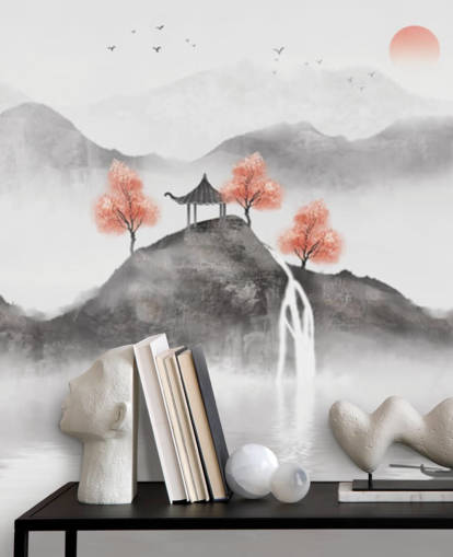 chinese painting of Guochao fishing boat wall mural