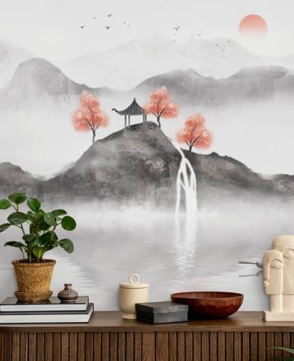 chinese painting of Guochao fishing boat wall mural