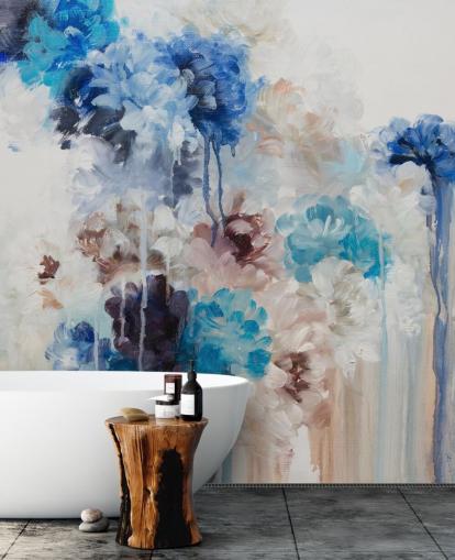 mural floral azul abstracto