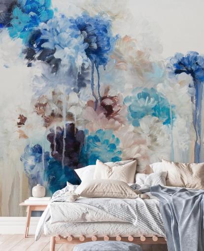 murale floreale blu astratto