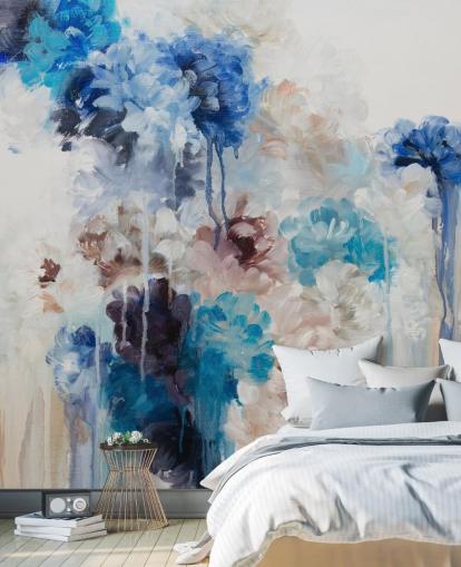 abstract blue floral mural abstract blue floral mural