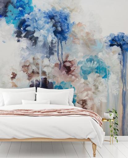 abstract blue floral mural