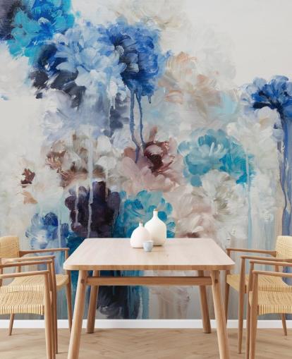 mural floral azul abstrato