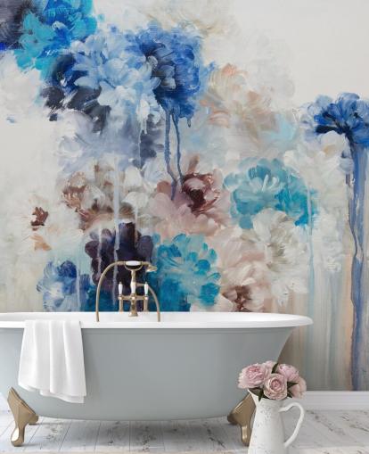 peinture murale florale bleue abstraite