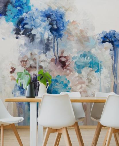 abstraktes blaues Blumenwandbild