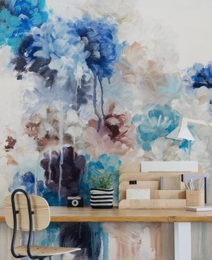 abstract blue floral mural abstract blue floral mural