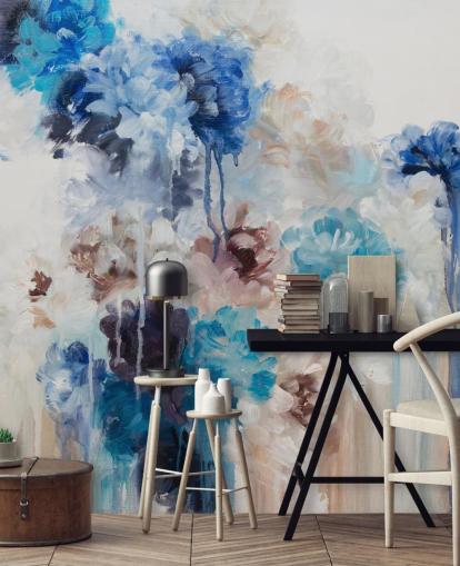 abstract blue floral mural abstract blue floral mural