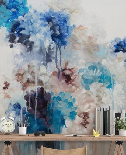 abstraktes blaues Blumenwandbild