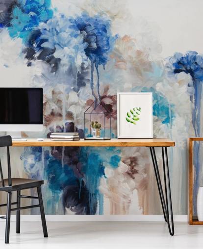 abstraktes blaues Blumenwandbild