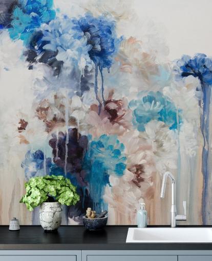 abstraktes blaues Blumenwandbild