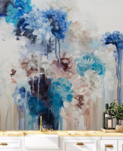 abstract blue floral mural abstract blue floral mural