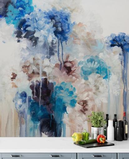 abstrakt blå blomsterveggmaleri abstrakt blå blomsterveggmaleri