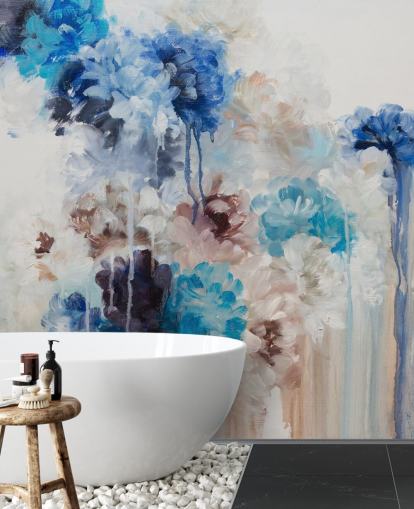 abstract blue floral mural