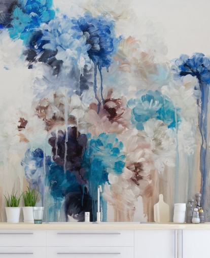 abstrakt blå blommig väggmålning