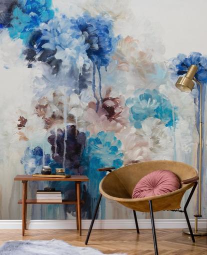 abstrakt blå blomsterveggmaleri abstrakt blå blomsterveggmaleri