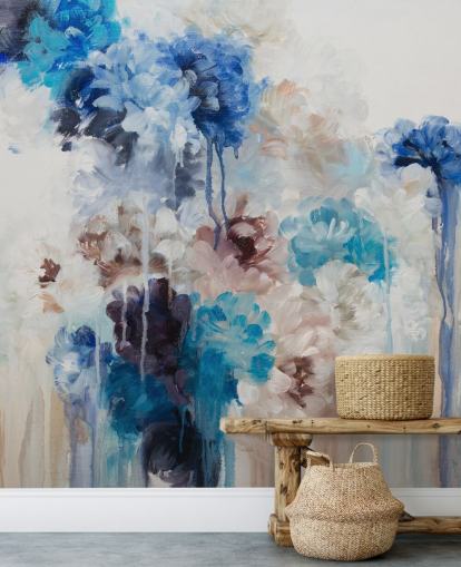 mural floral azul abstrato