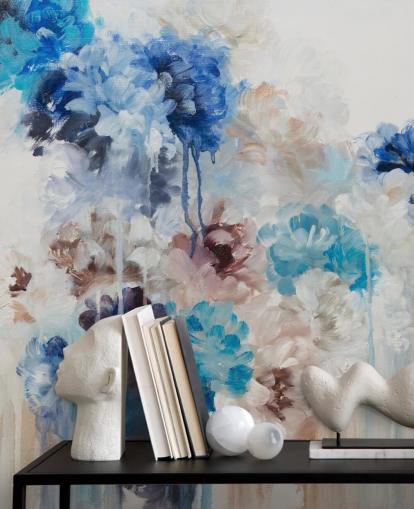abstract blue floral mural