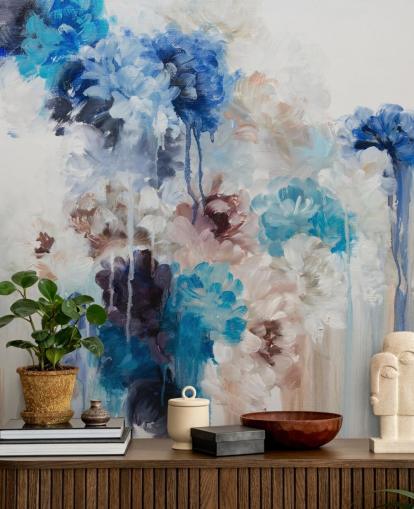 abstrakt blå blomsterveggmaleri abstrakt blå blomsterveggmaleri