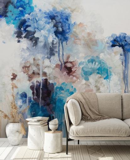 abstraktes blaues Blumenwandbild abstraktes blaues Blumenwandbild