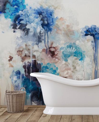 peinture murale florale bleue abstraite