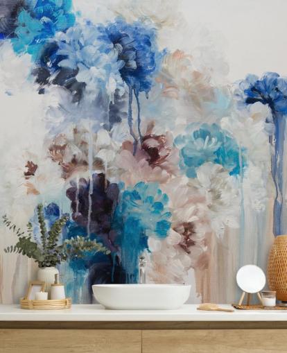 abstraktes blaues Blumenwandbild