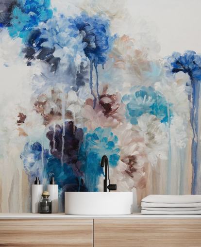 mural floral azul abstracto