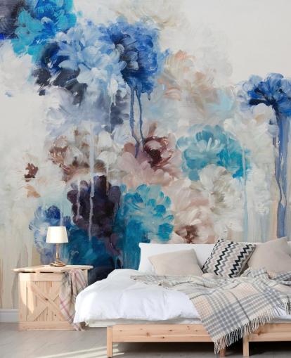 murale floreale blu astratto