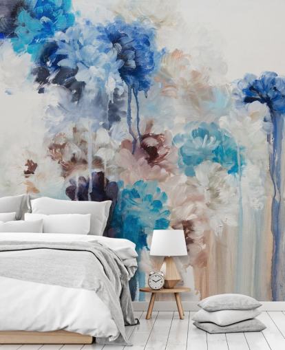 abstract blue floral mural