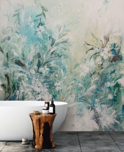 abstract blue meadow mural